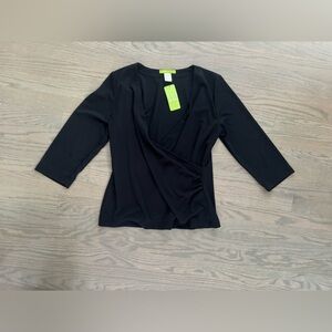 NWT Sigrid Olsen black long sleeve wrap-style top